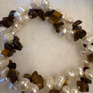 Pearl and Tigers Eye Beaded Bracelet